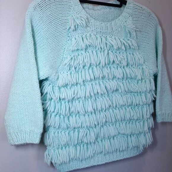 3/$20 Vintage Handmade Knit Kids Sweater Shag Raglan Scoop Neck Pullover 70s 80s - Picture 6 of 9